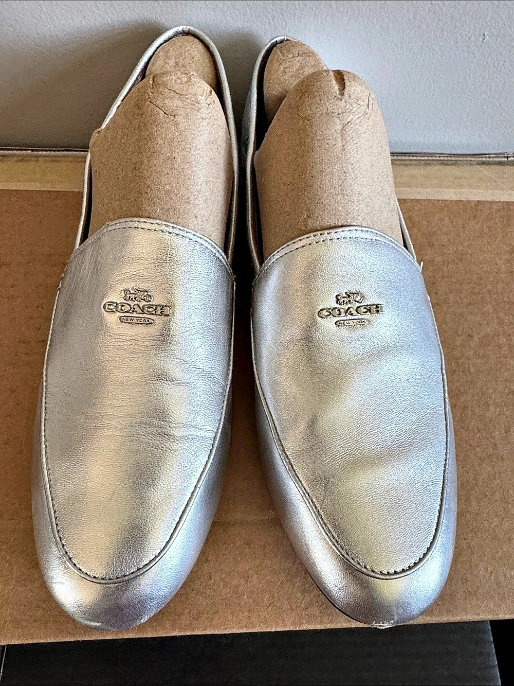 Coach Leah Loafer Metallic Silver Flats